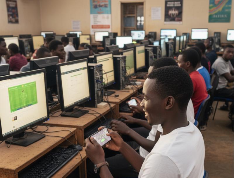 A section of Kenyans placing bets on their laptops and desktops. Image is courtesy of Google AI.